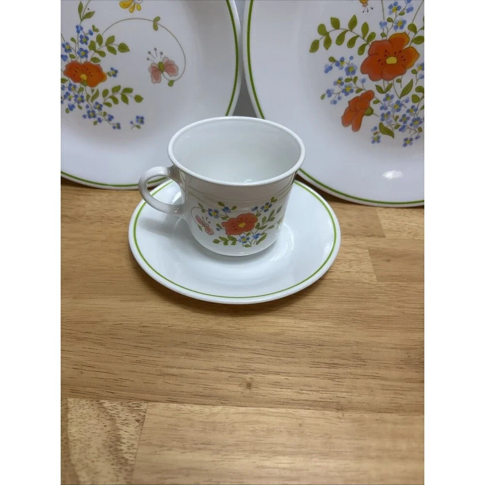 Corelle Spring Meadow Bouquet Dinnerware Set Plate Salad Plate Cup Saucer 4pc
